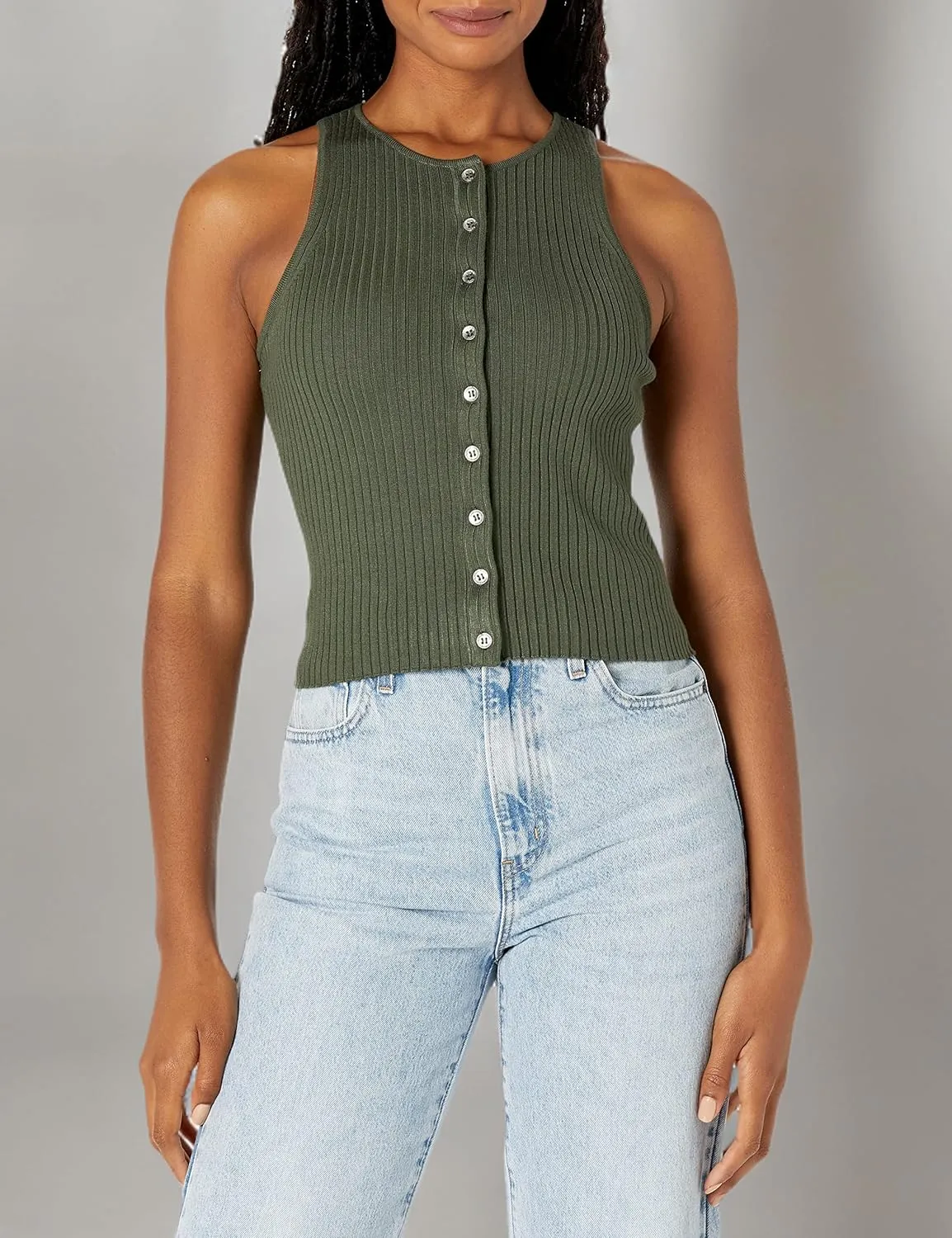 Calvin Klein Women's Ribbed Scoop Neck Button Tank Top