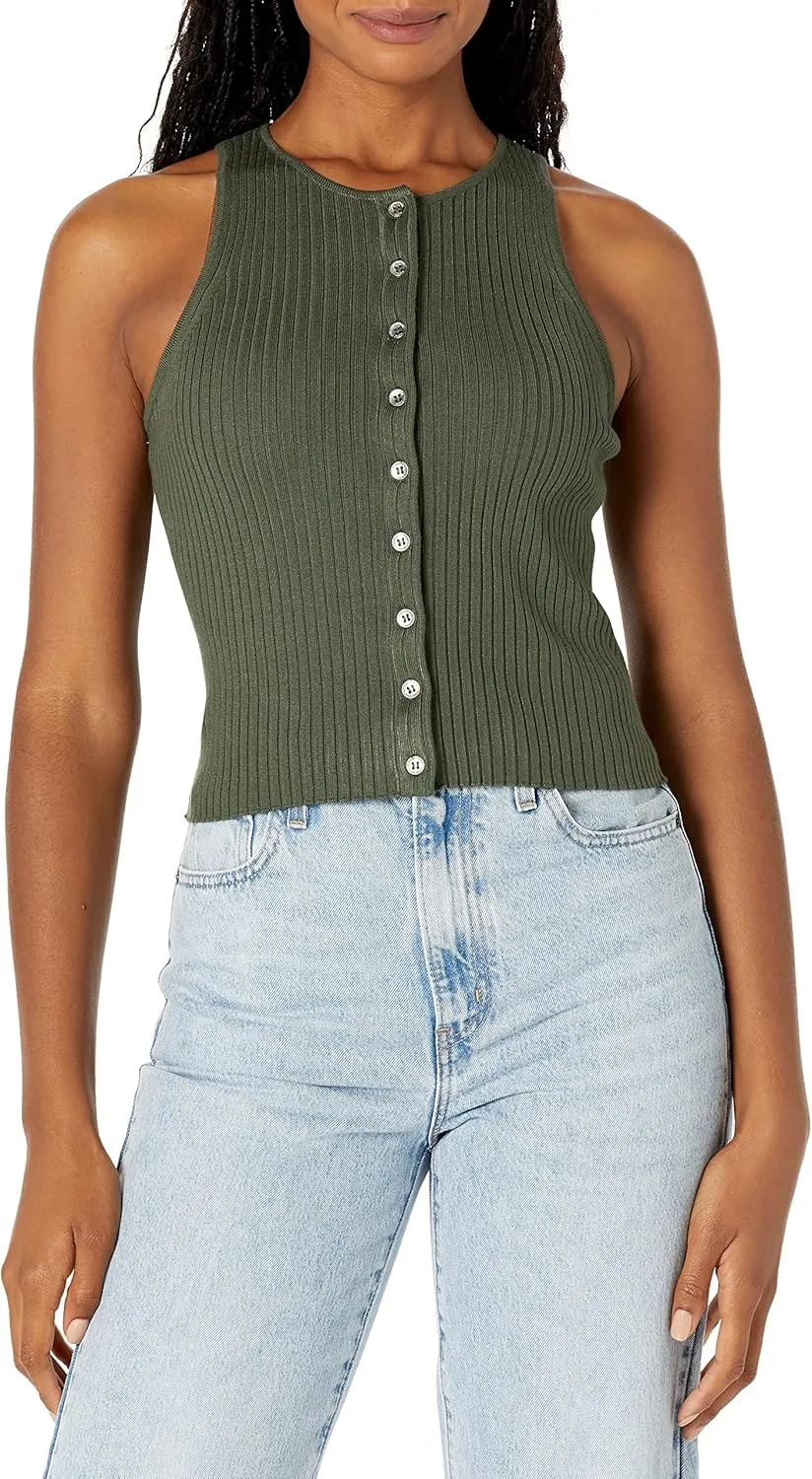 Calvin Klein Women's Ribbed Scoop Neck Button Tank Top