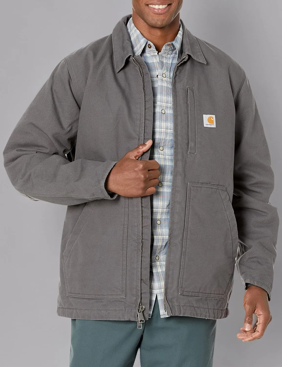 Carhartt Men's Loose Fit Washed Duck Sherpa-Lined Coat