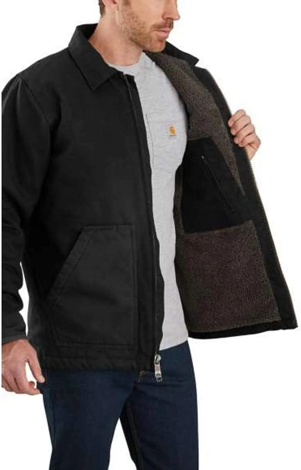 Carhartt Men's Loose Fit Washed Duck Sherpa-Lined Coat