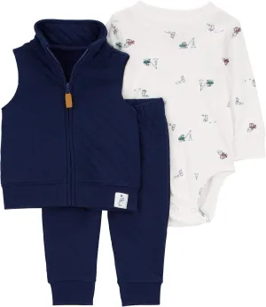 Carter's Baby Boys' 3 Piece Plaid Patch Little Vest Set