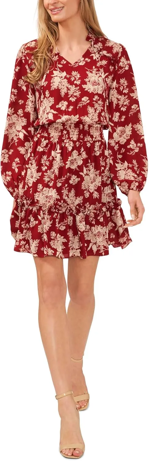 CeCe Floral Long Sleeve Ruffled Dress