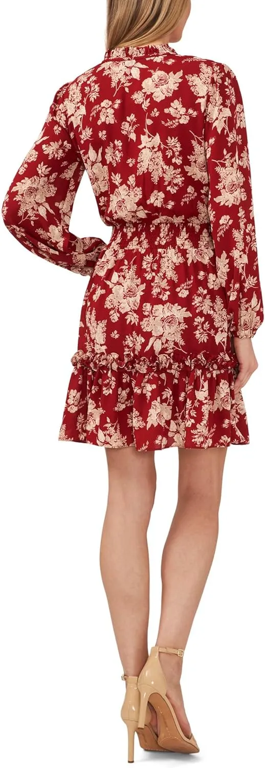 CeCe Floral Long Sleeve Ruffled Dress