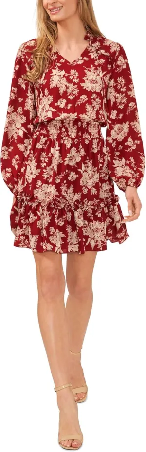 CeCe Floral Long Sleeve Ruffled Dress
