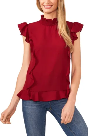 CeCe Sleeveless Mock Neck Ruffled Blouse