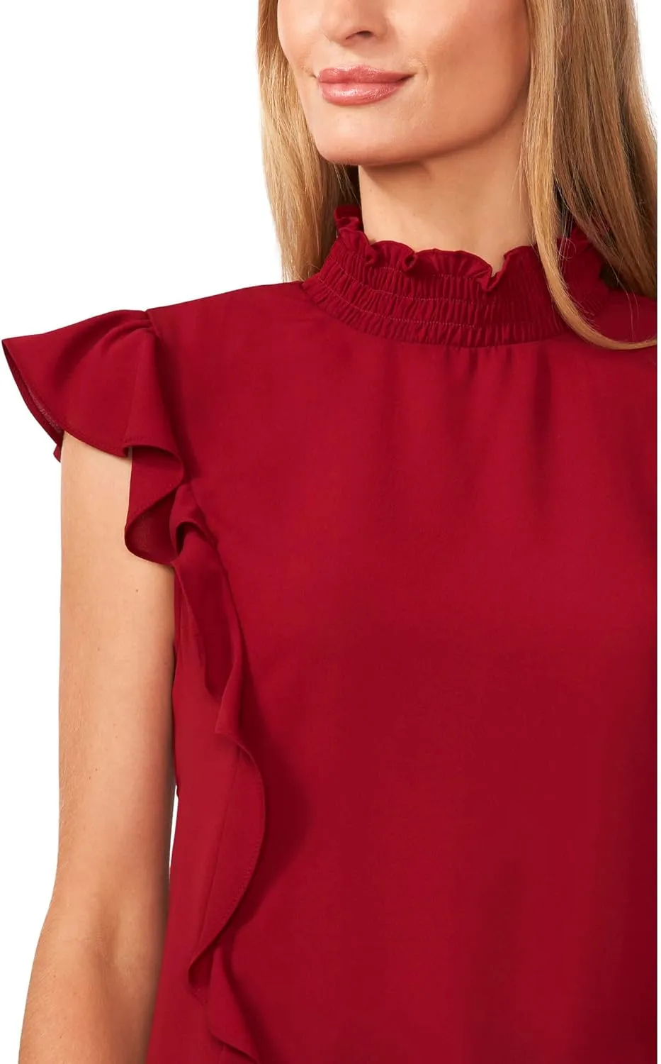 CeCe Sleeveless Mock Neck Ruffled Blouse
