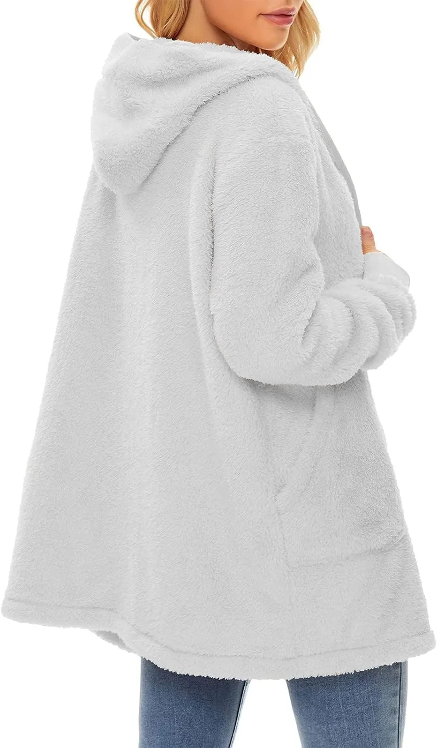 Century Star Women Fleece Cardigan Hooded Loose Fuzzy Cardigan Coat Womens Fuzzy Jacket Outwear