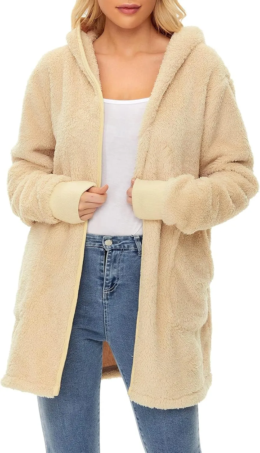 Century Star Women Fleece Cardigan Hooded Loose Fuzzy Cardigan Coat Womens Fuzzy Jacket Outwear