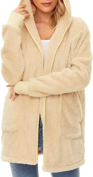 Century Star Women Fleece Cardigan Hooded Loose Fuzzy Cardigan Coat Womens Fuzzy Jacket Outwear