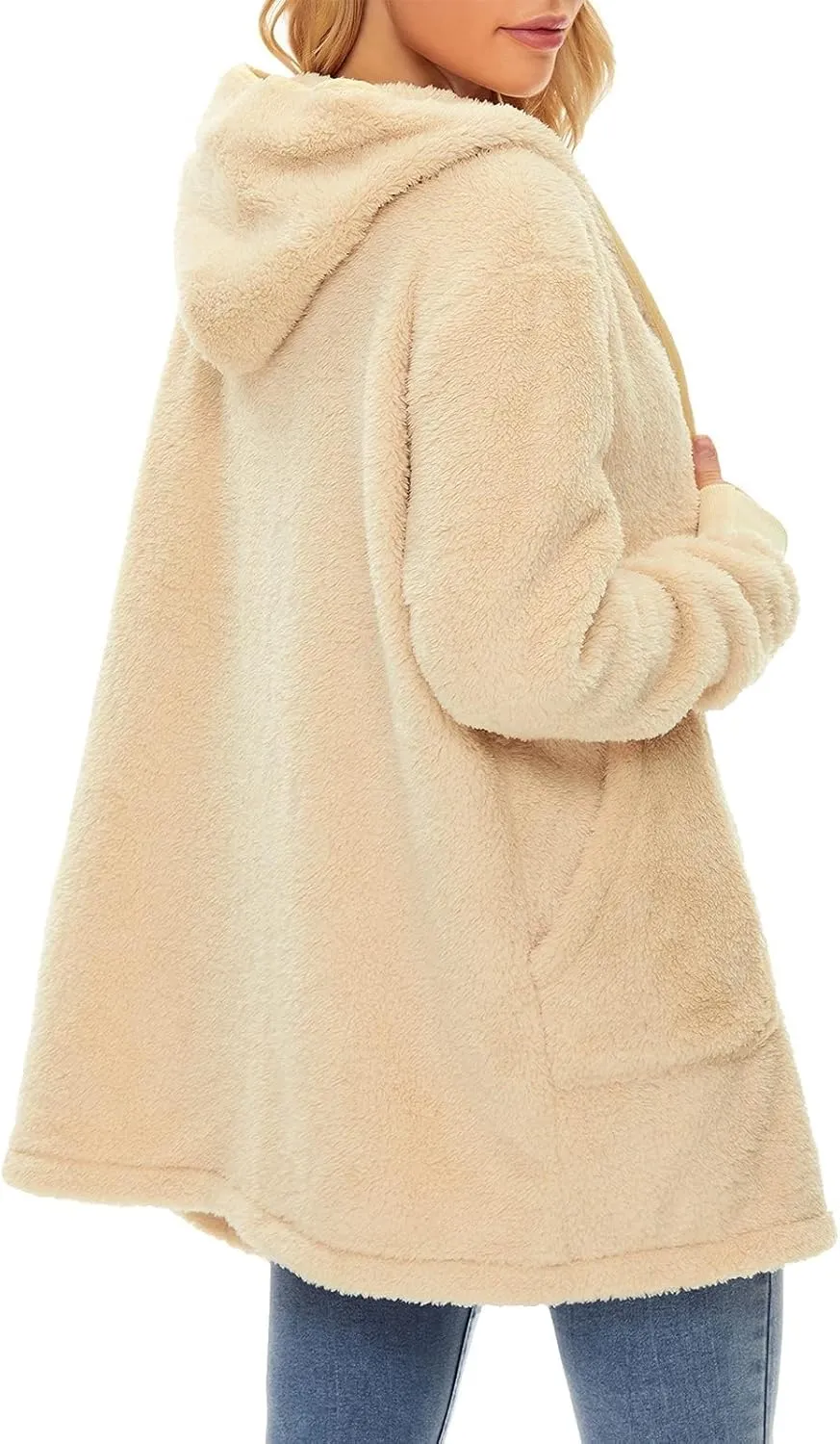 Century Star Women Fleece Cardigan Hooded Loose Fuzzy Cardigan Coat Womens Fuzzy Jacket Outwear