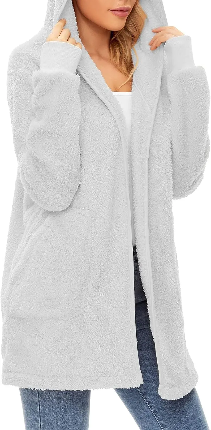 Century Star Women Fleece Cardigan Hooded Loose Fuzzy Cardigan Coat Womens Fuzzy Jacket Outwear