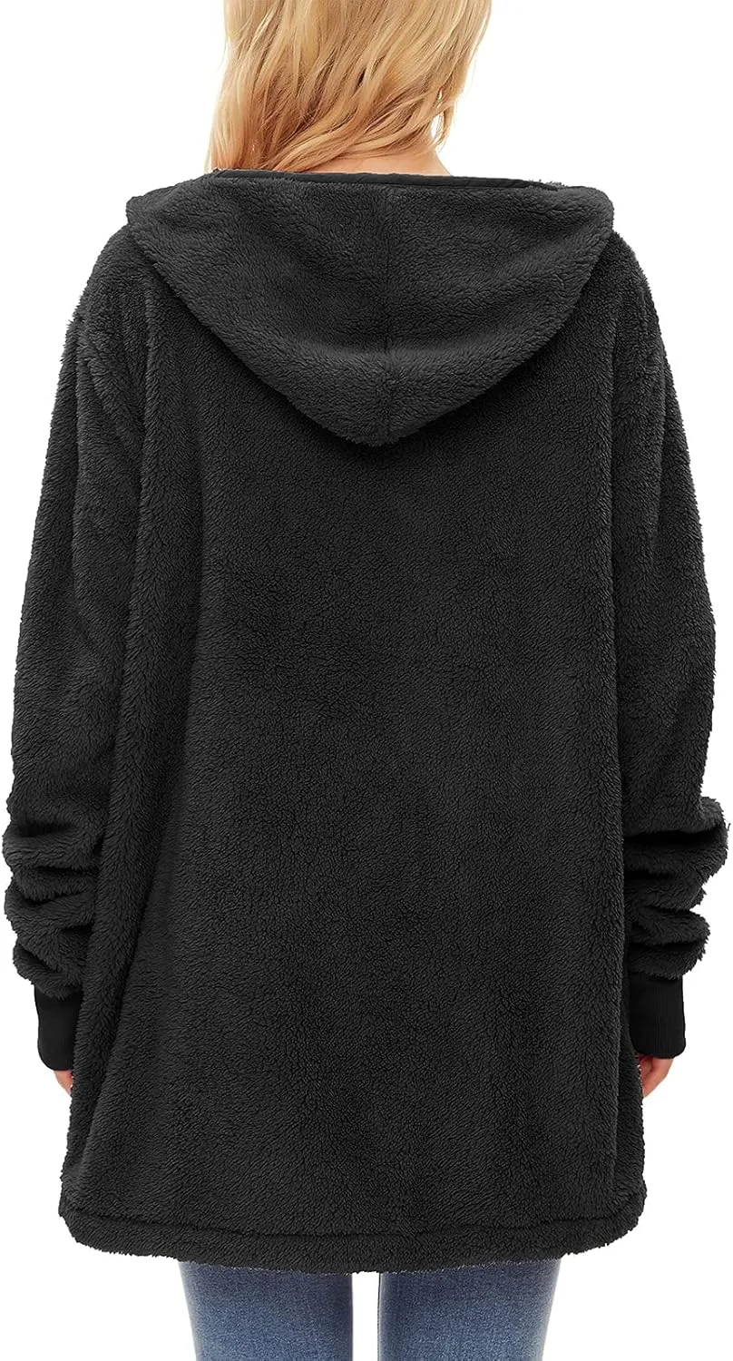 Century Star Women Fleece Cardigan Hooded Loose Fuzzy Cardigan Coat Womens Fuzzy Jacket Outwear