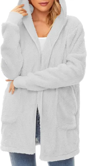 Century Star Women Fleece Cardigan Hooded Loose Fuzzy Cardigan Coat Womens Fuzzy Jacket Outwear