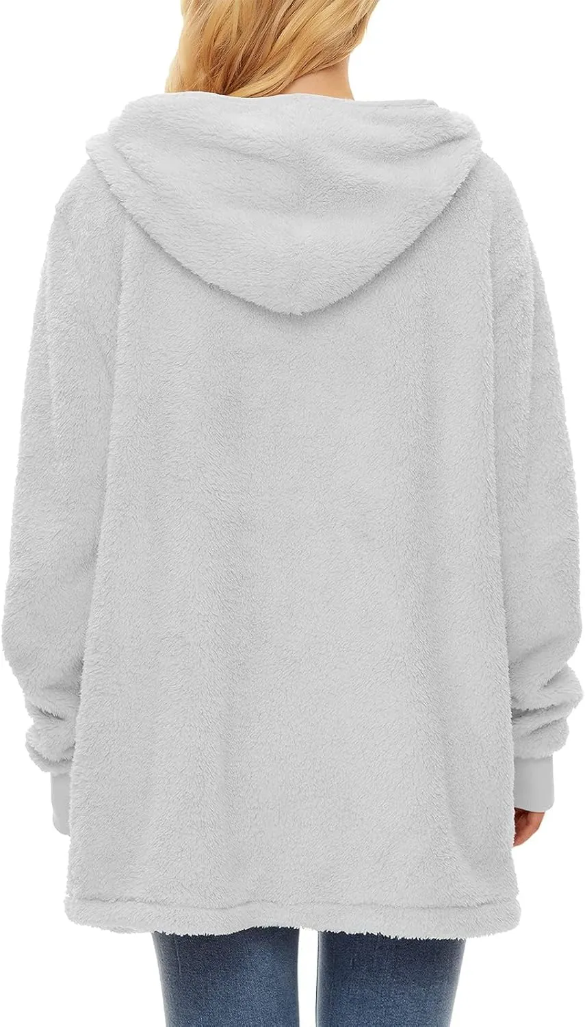 Century Star Women Fleece Cardigan Hooded Loose Fuzzy Cardigan Coat Womens Fuzzy Jacket Outwear