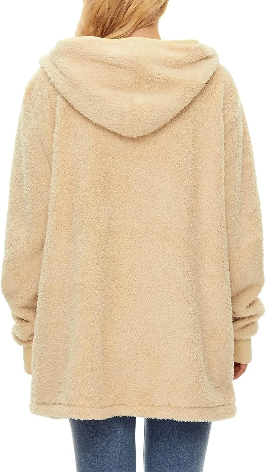 Century Star Women Fleece Cardigan Hooded Loose Fuzzy Cardigan Coat Womens Fuzzy Jacket Outwear