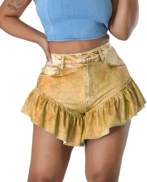 CHARTOU Women's Sexy High Waist Ruffled Flare Bottom Flowy Denim Jeans Mini Shorts