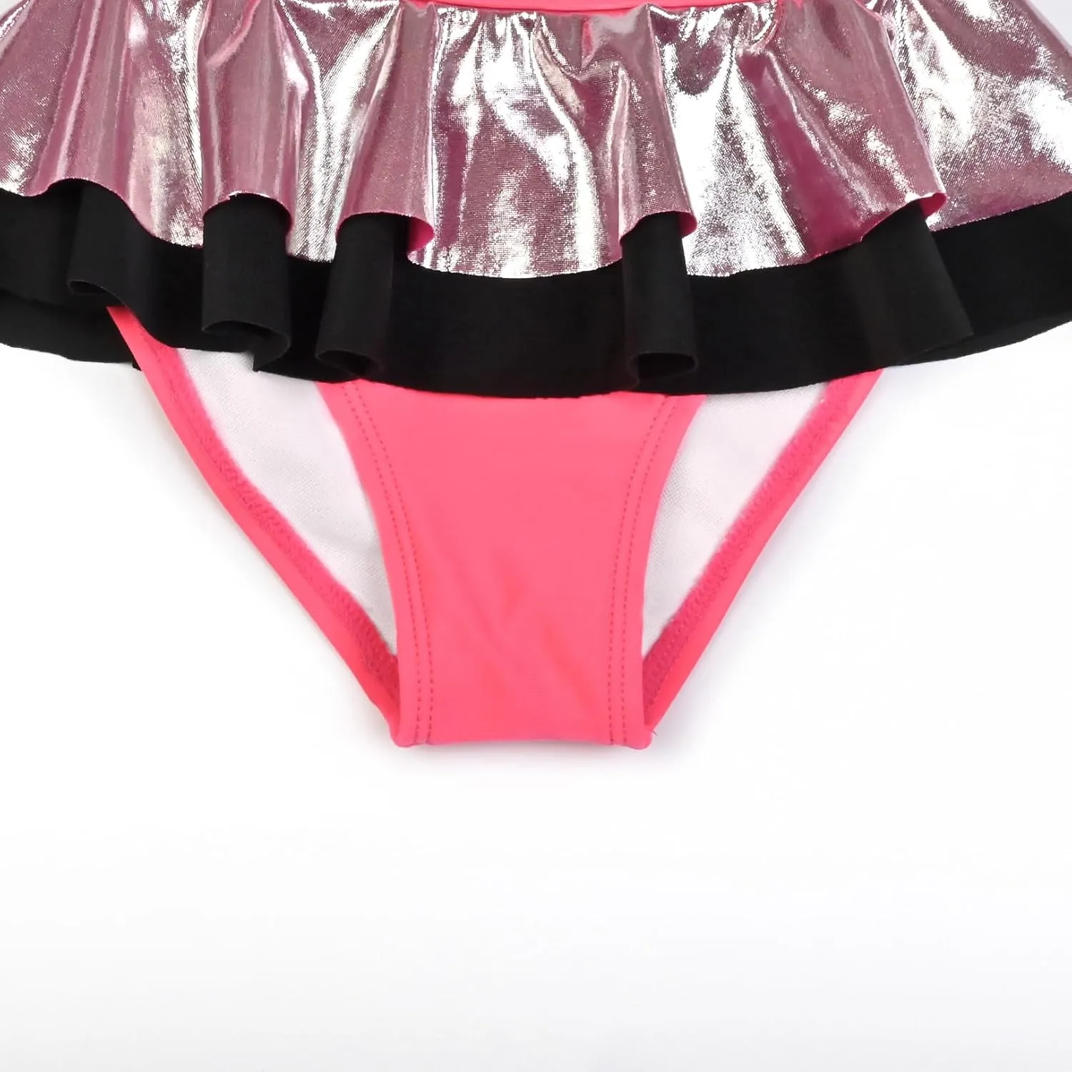 CHILDRENSTAR Girls Bikinis Set Metallic 2 Pieces Swimsuit Cute Ruffles Solid Color Block Bathing Suits with Hairbands