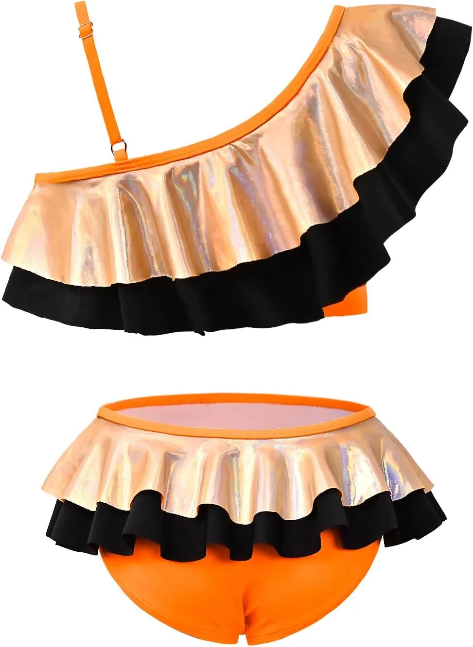 CHILDRENSTAR Girls Bikinis Set Metallic 2 Pieces Swimsuit Cute Ruffles Solid Color Block Bathing Suits with Hairbands