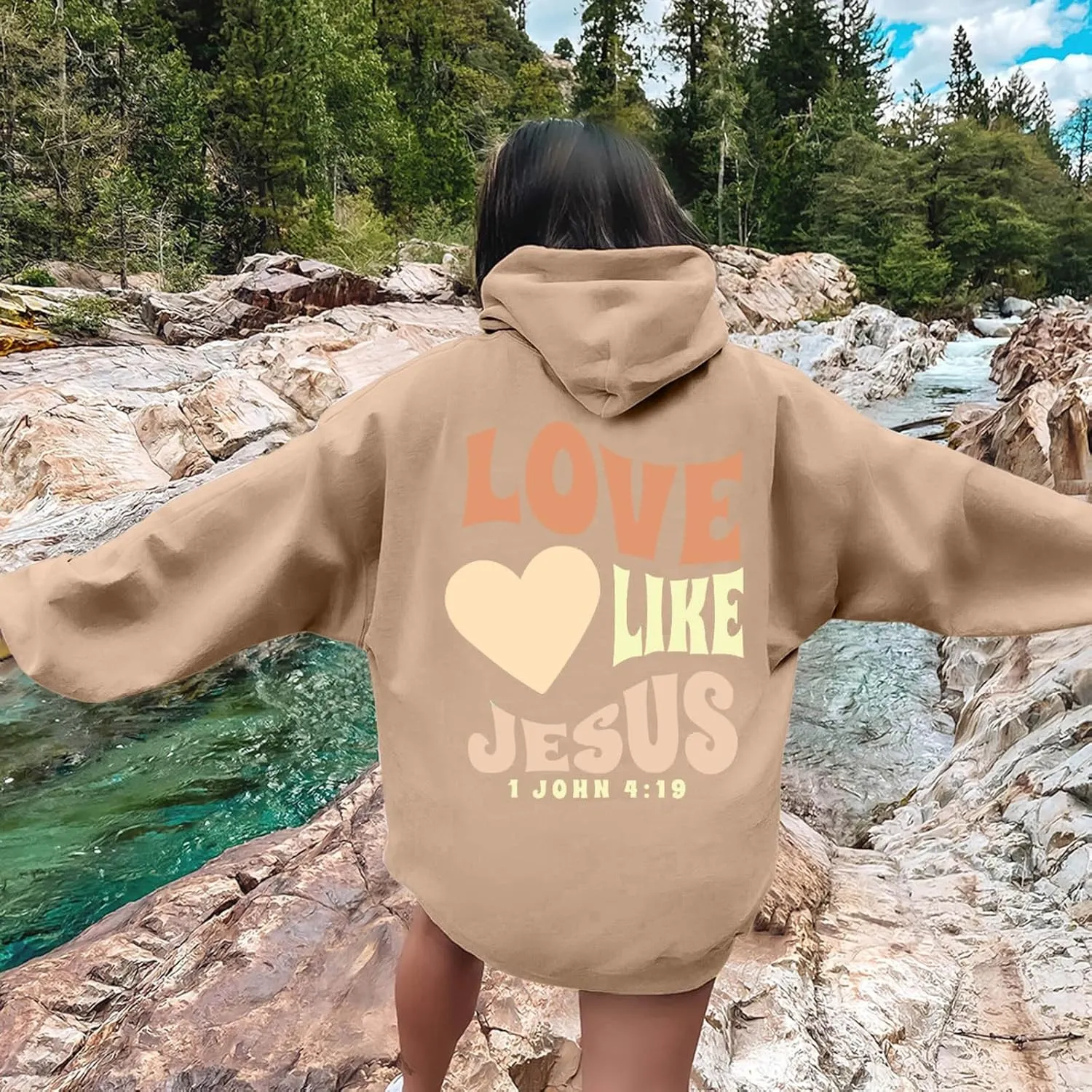Christian Oversized Hoodie for Women Trust in The Lord Letter Print Pullover Tops with Pocket Long Sleeve Trendy Clothes