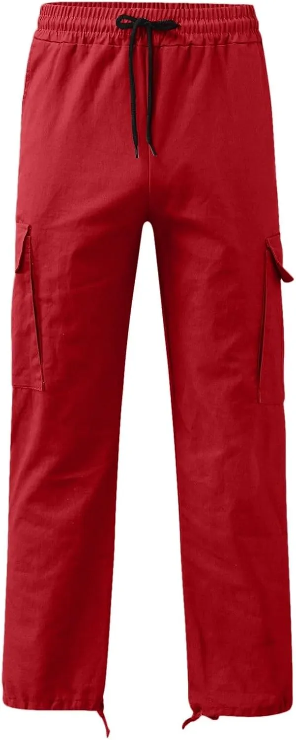 Classic Large Size Men's Pants with Pockets Comfortable Stretch Sweatpants Autumn and Winter Solid Color Cargo Pants