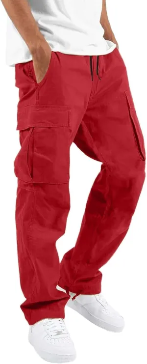 Classic Large Size Men's Pants with Pockets Comfortable Stretch Sweatpants Autumn and Winter Solid Color Cargo Pants