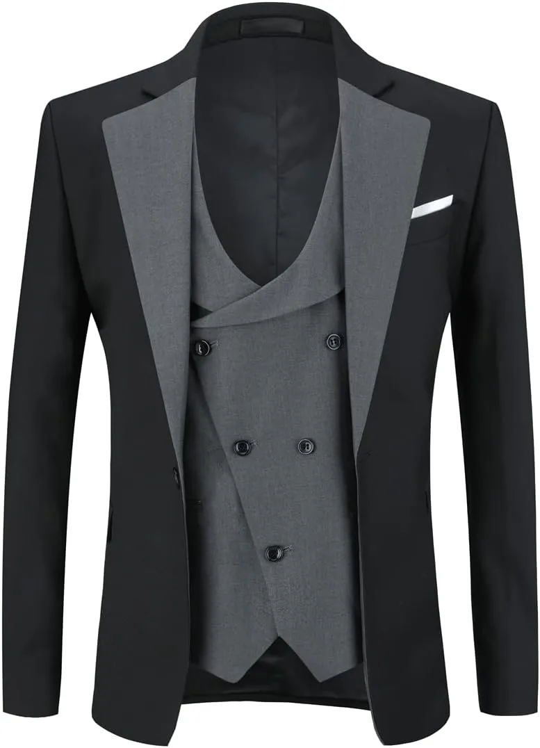 Cloudstyle Mens 3 Piece Suit Single Breasted Vest Jacket Pants Sets