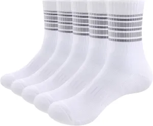 Colorful Everyday Casual Crew Socks for Women, Sweat Wicking Cushioned Gym Running Training Athletic Socks, 5 Pairs
