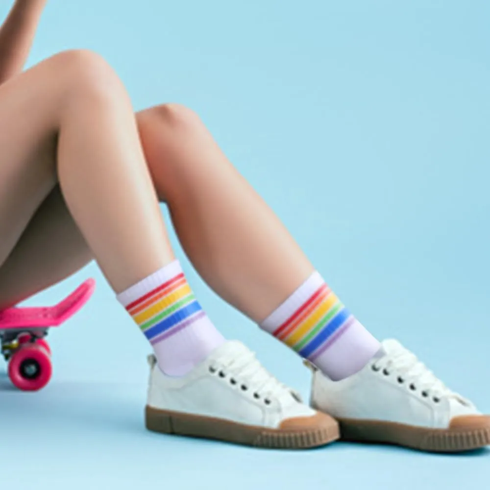 Colorful Everyday Casual Crew Socks for Women, Sweat Wicking Cushioned Gym Running Training Athletic Socks, 5 Pairs