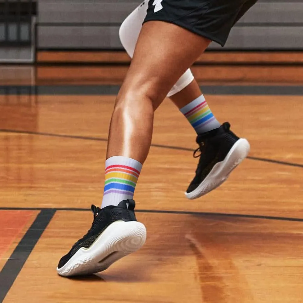 Colorful Everyday Casual Crew Socks for Women, Sweat Wicking Cushioned Gym Running Training Athletic Socks, 5 Pairs