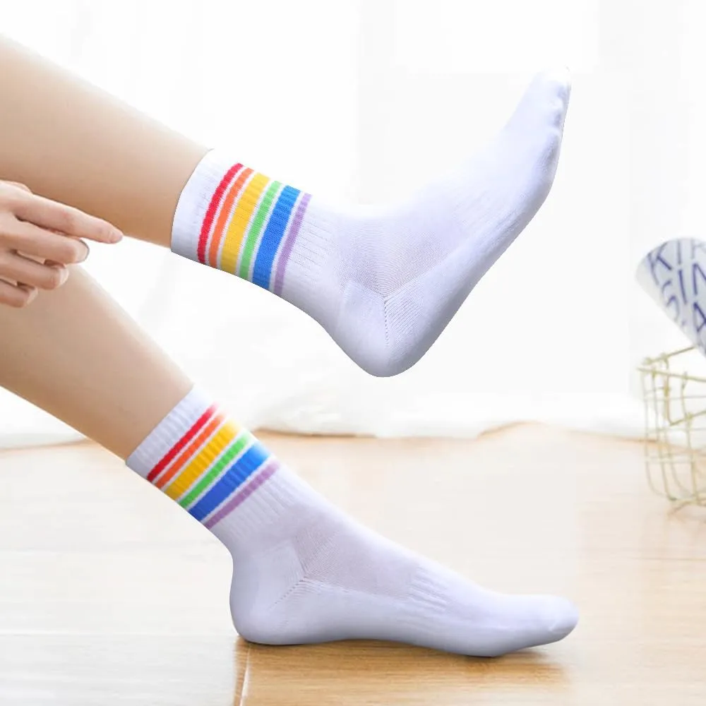 Colorful Everyday Casual Crew Socks for Women, Sweat Wicking Cushioned Gym Running Training Athletic Socks, 5 Pairs