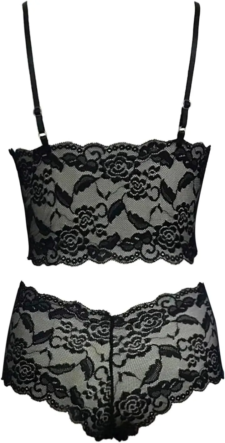 cooki Lingerie Sets for Women Sexy 2 Piece Sheer Floral Lace Bralette and Panty Underwear Plus Size Sleepwear Bra Nightwear