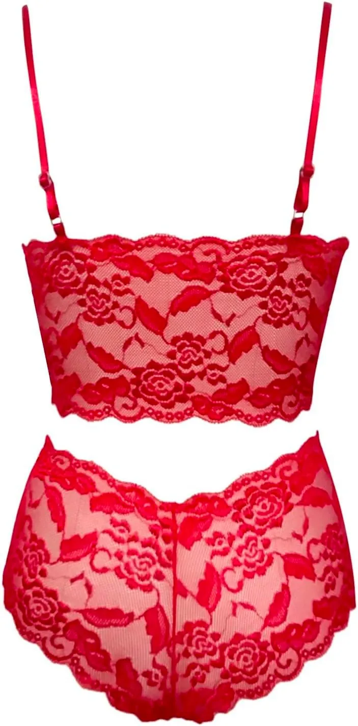 cooki Lingerie Sets for Women Sexy 2 Piece Sheer Floral Lace Bralette and Panty Underwear Plus Size Sleepwear Bra Nightwear