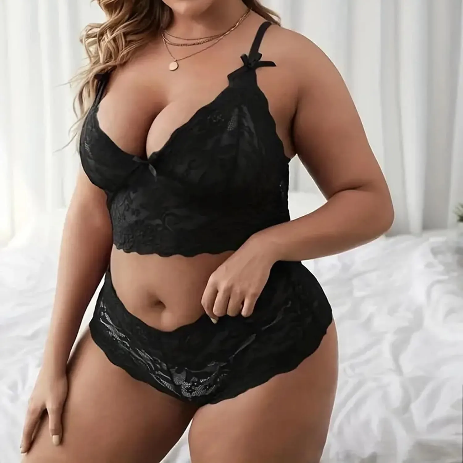 cooki Lingerie Sets for Women Sexy 2 Piece Sheer Floral Lace Bralette and Panty Underwear Plus Size Sleepwear Bra Nightwear
