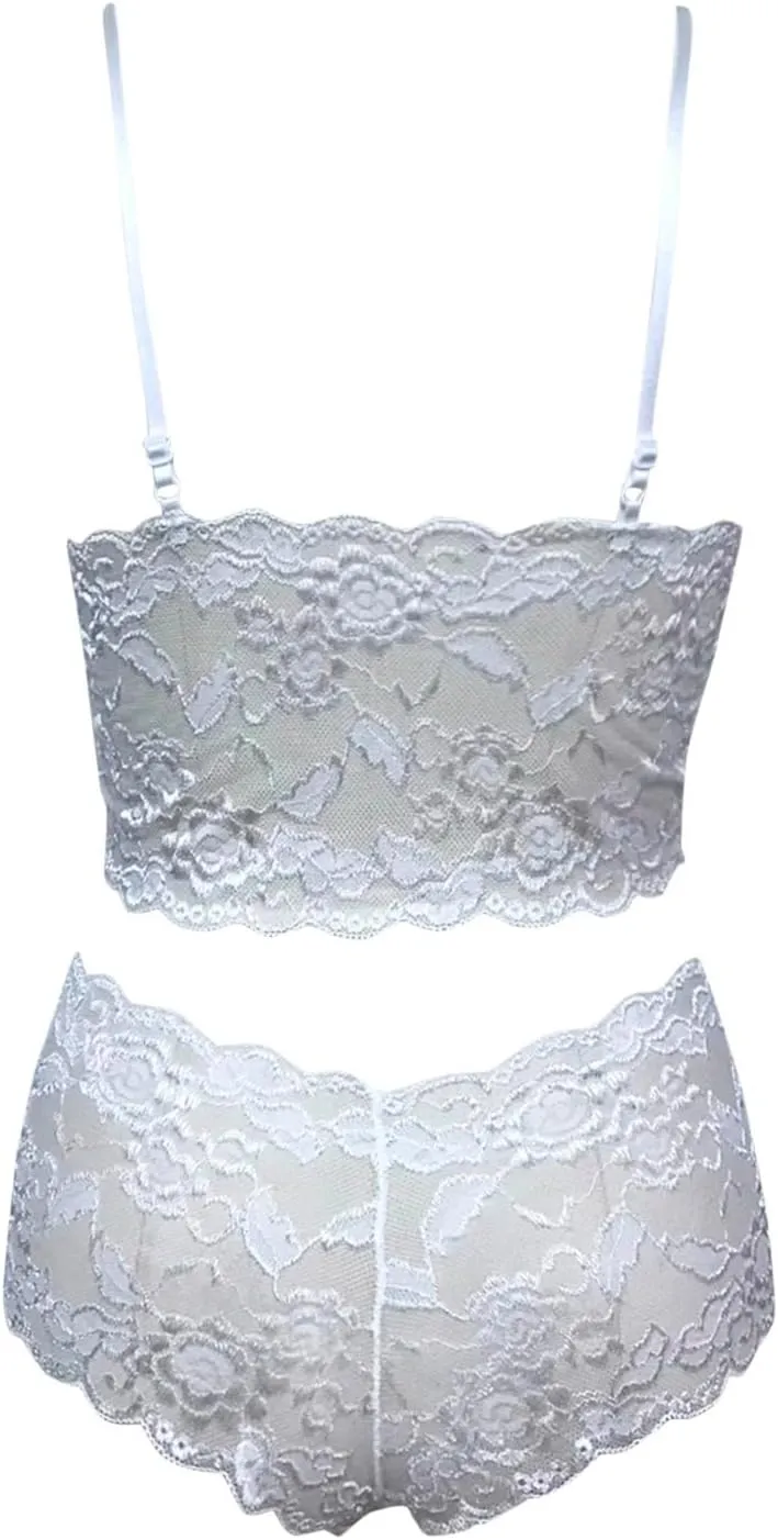 cooki Lingerie Sets for Women Sexy 2 Piece Sheer Floral Lace Bralette and Panty Underwear Plus Size Sleepwear Bra Nightwear