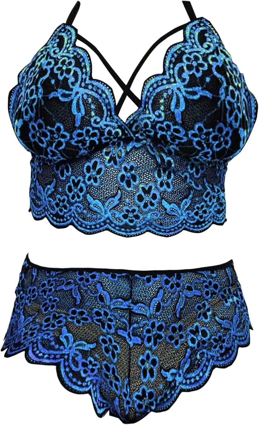 cooki Plus Size Lingerie for Curvy Women Sexy 2 Piece Cut Out Floral Lace Wireless Bralette and Panty Set Women Lingerie Sets