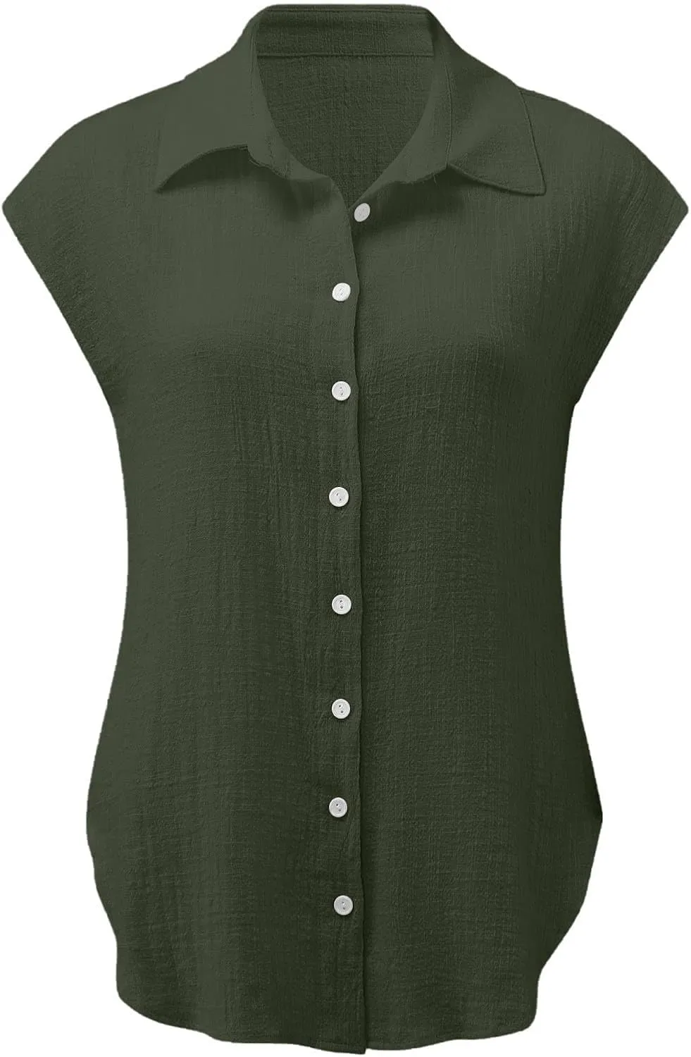 Cotton Linen Cap Sleeve T Shirts for Women V Neck Button Down Shirts Summer Blouses 2025 Trendy Solid Cute Tshirts
