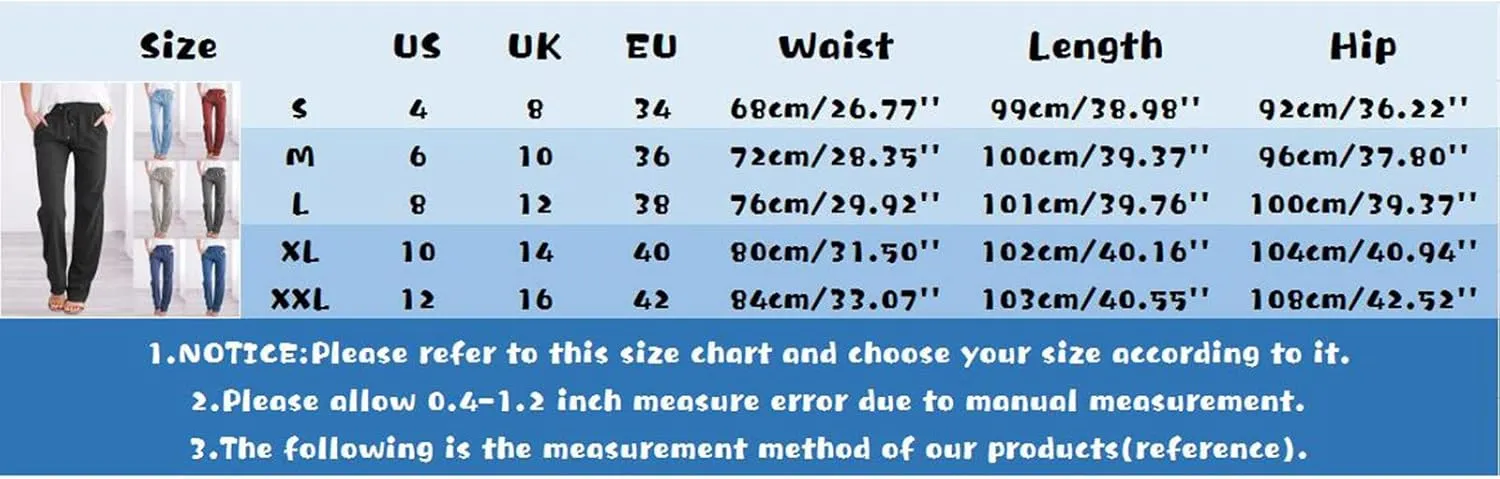Cotton Linen Pants Women Straight Leg Casual Loose Fit Elastic High Waist Boho Sweatpant Drawstring Palazzo Trouser
