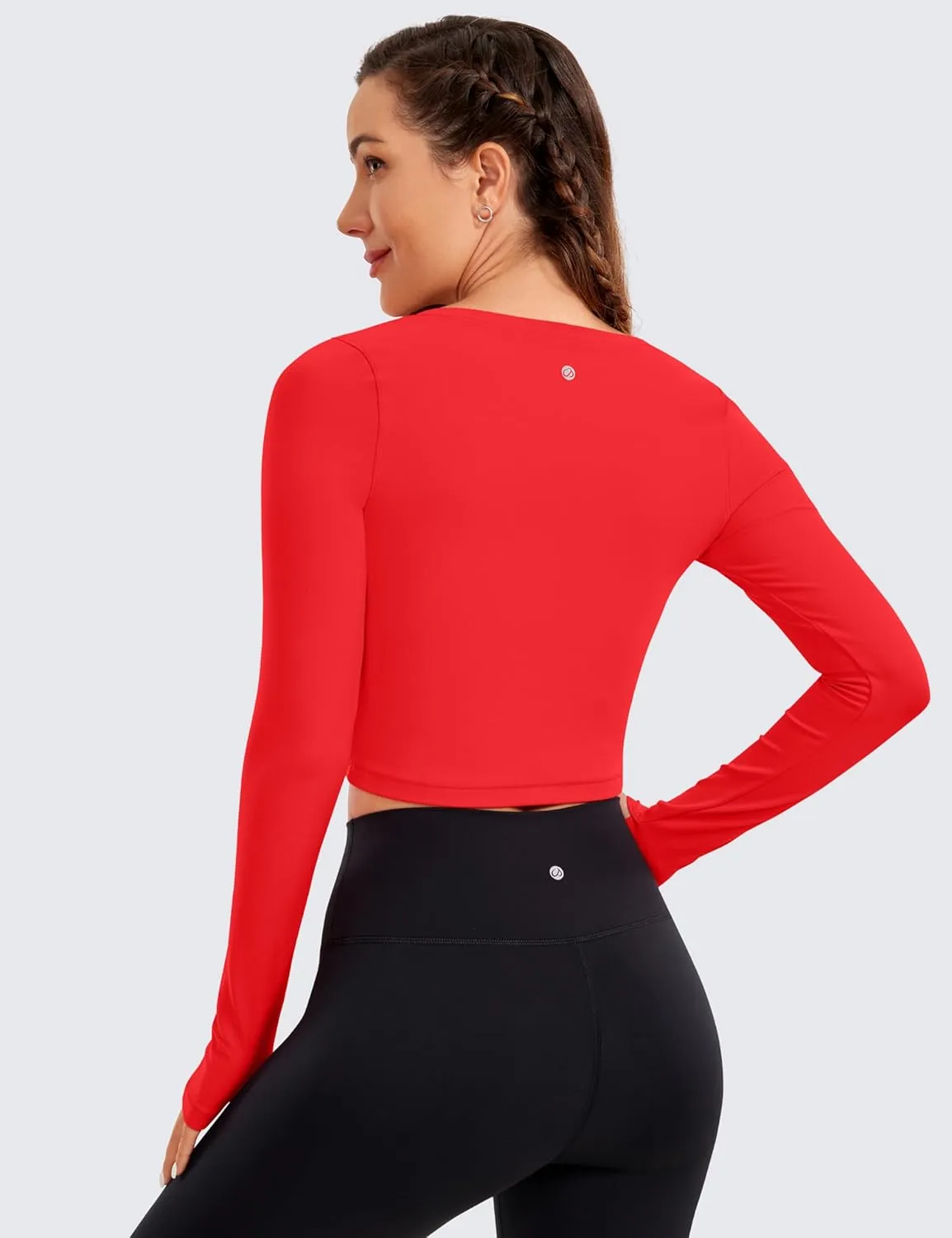 CRZ YOGA Butterluxe Long Sleeve Crop Tops for Women Slim Fit Workout Shirts Cropped Athletic Gym T-Shirts