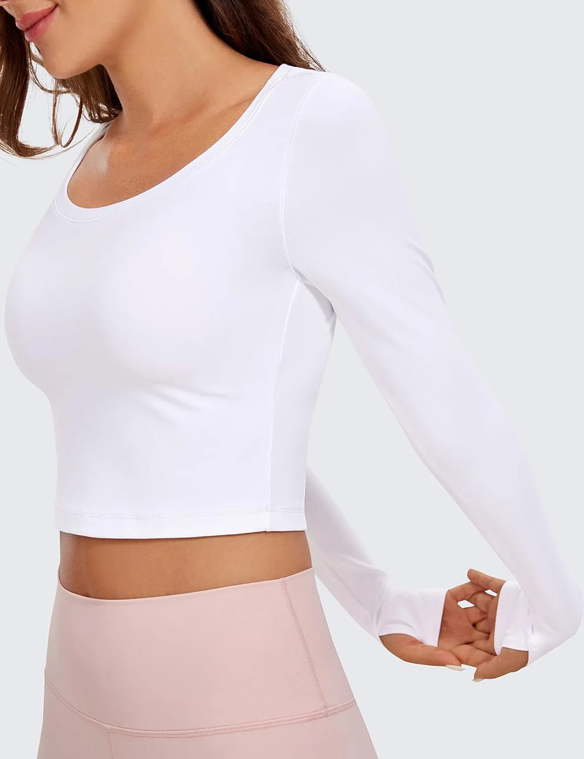 CRZ YOGA Butterluxe Long Sleeve Crop Tops for Women Slim Fit Workout Shirts Cropped Athletic Gym T-Shirts