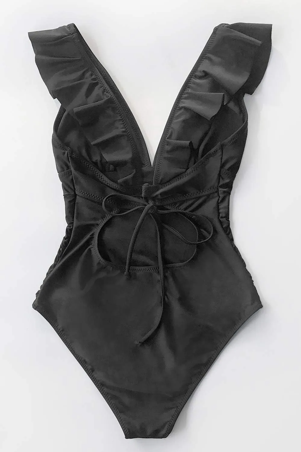 CUPSHE Women's Ruffled One Piece Swimsuit V Neck Lace Up
