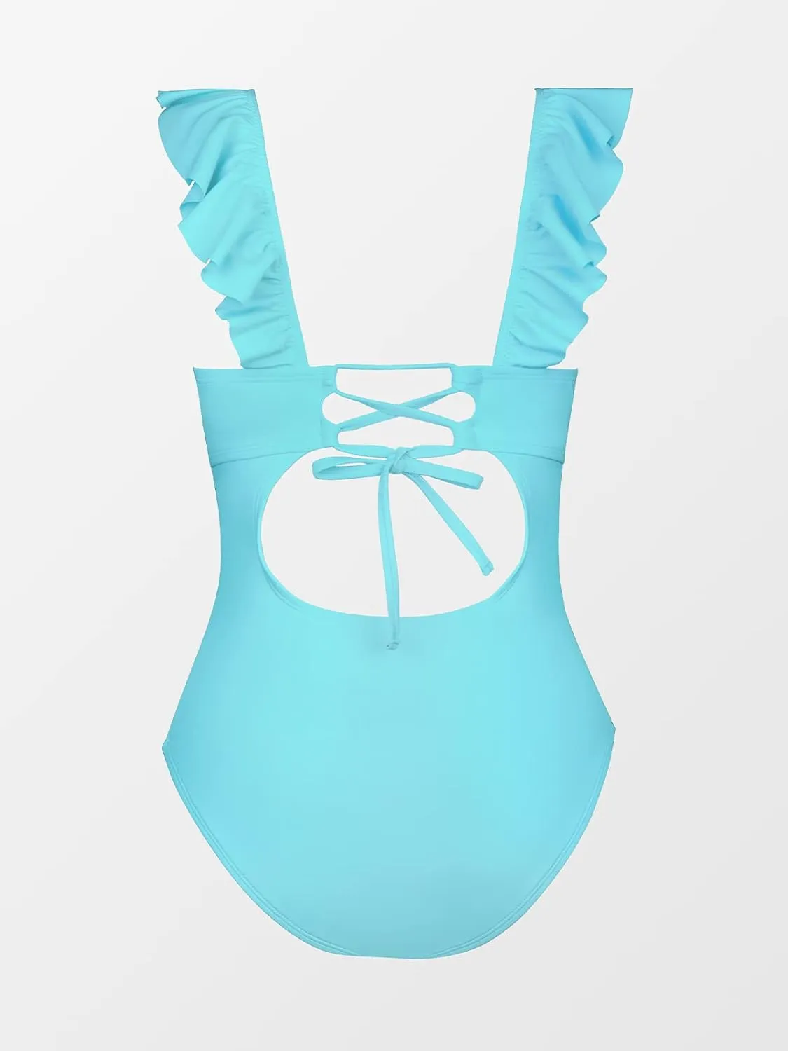 CUPSHE Women's Ruffled One Piece Swimsuit V Neck Lace Up