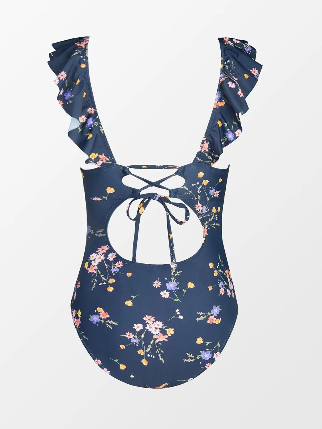 CUPSHE Women's Ruffled One Piece Swimsuit V Neck Lace Up