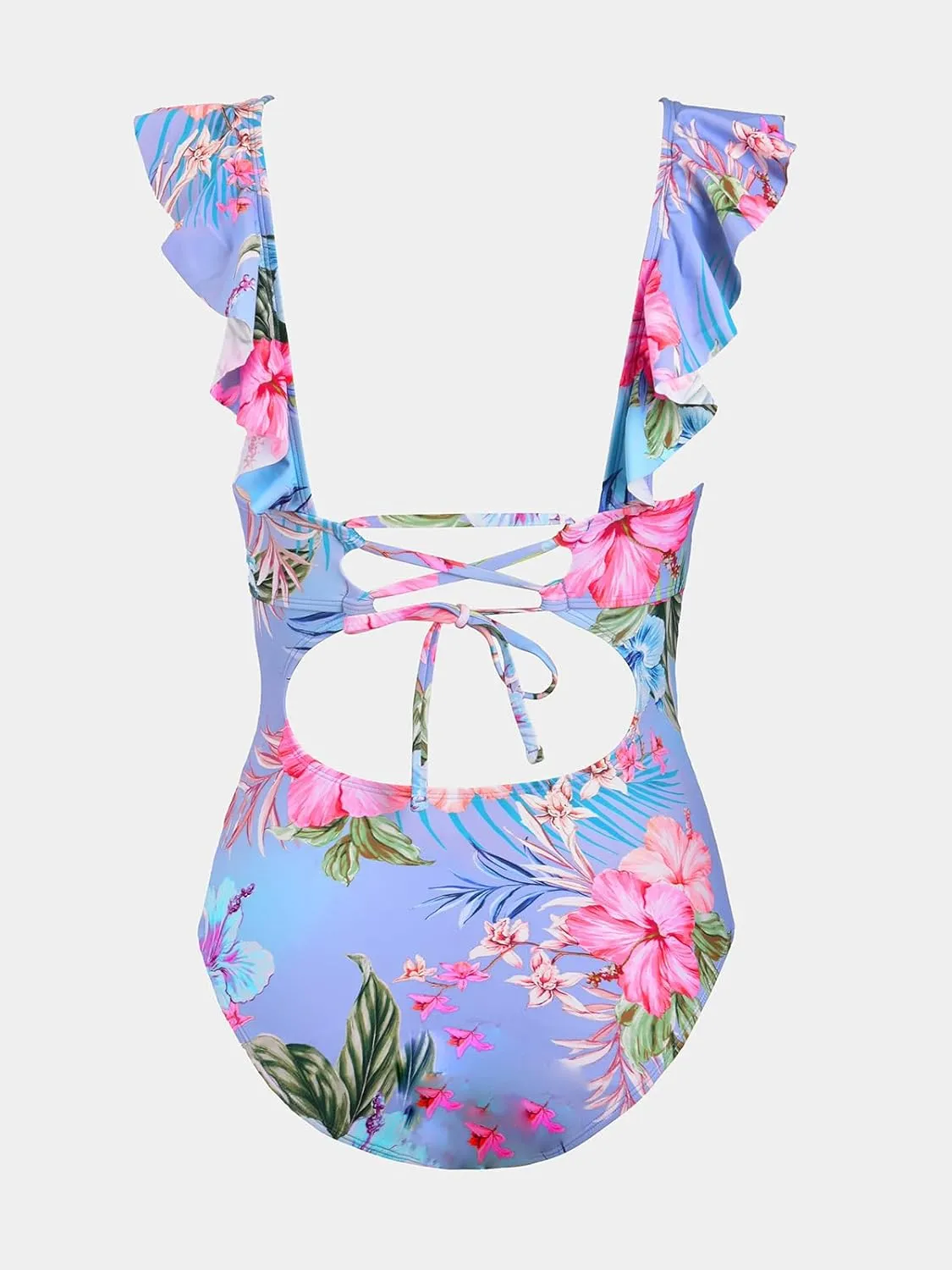 CUPSHE Women's Ruffled One Piece Swimsuit V Neck Lace Up