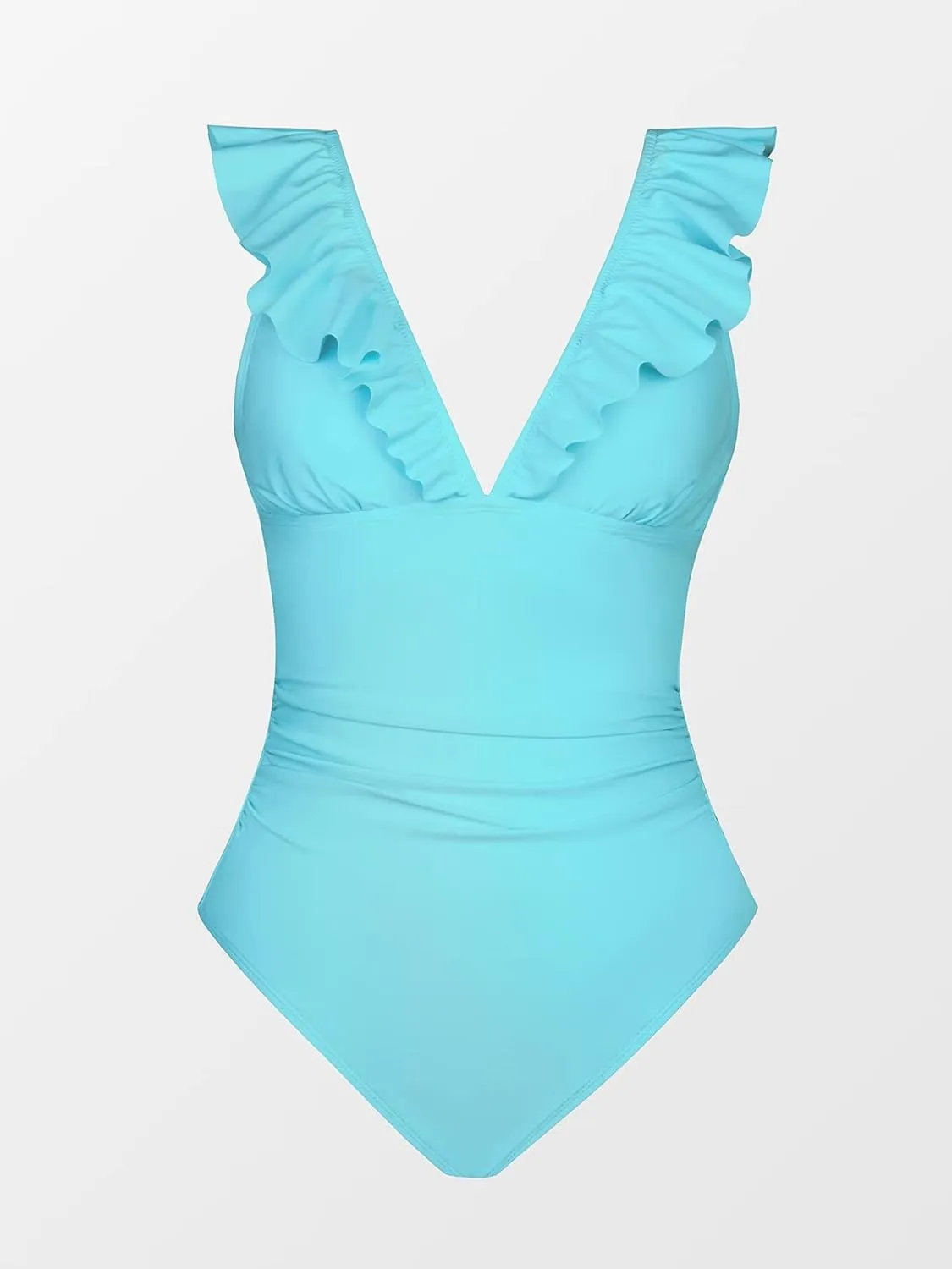 CUPSHE Women's Ruffled One Piece Swimsuit V Neck Lace Up