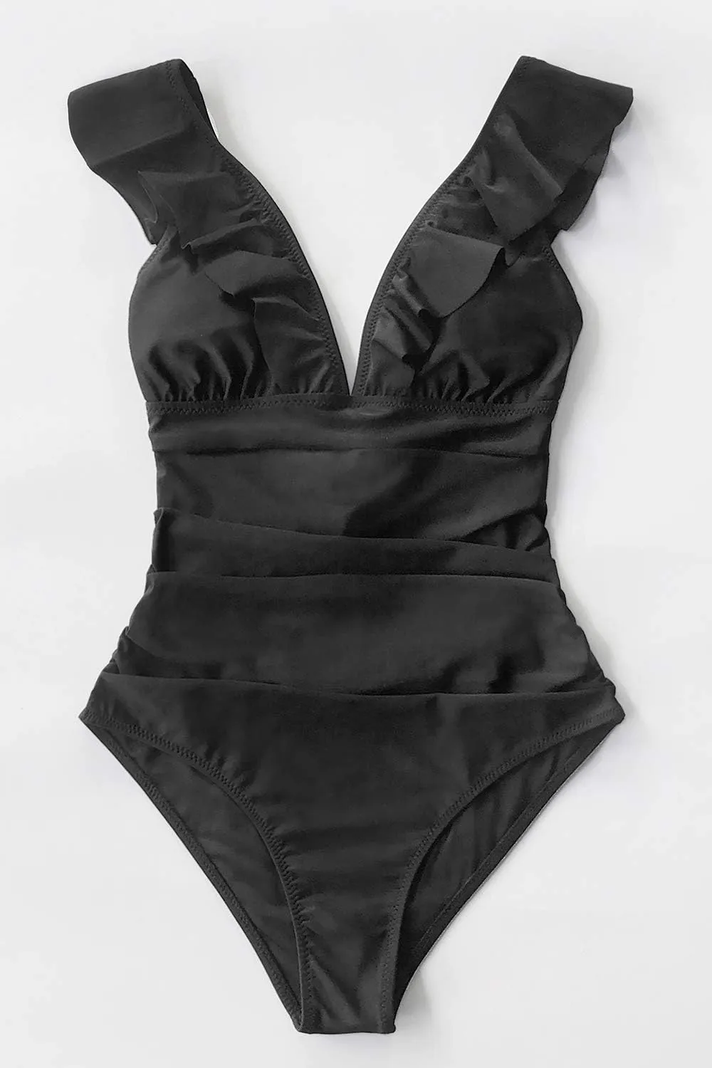 CUPSHE Women's Ruffled One Piece Swimsuit V Neck Lace Up