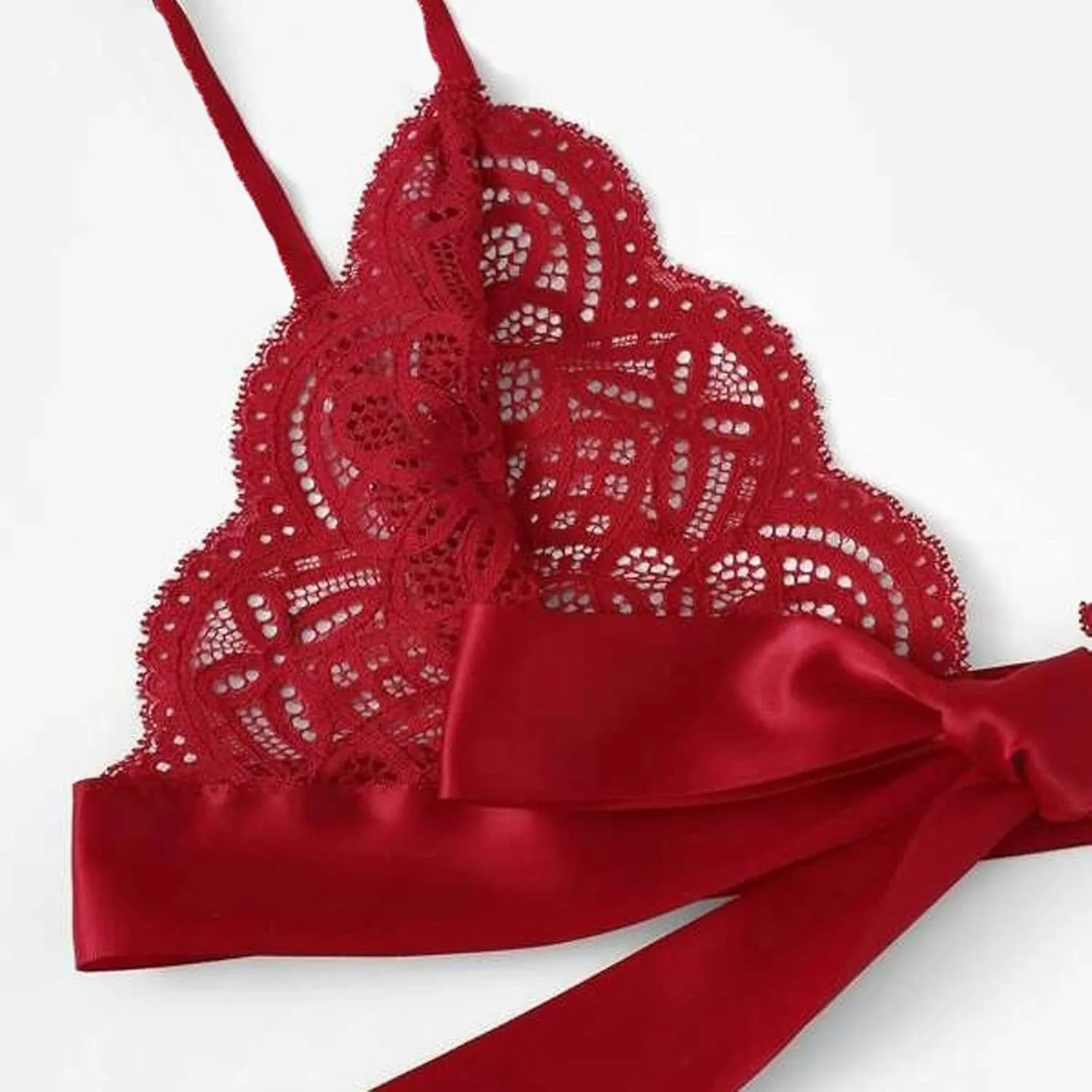 Cute Lingerie 2 Pieces Set Triangle Bralette Lace See Through Babydoll Bow Lingerie for Women Teddy Lingerie
