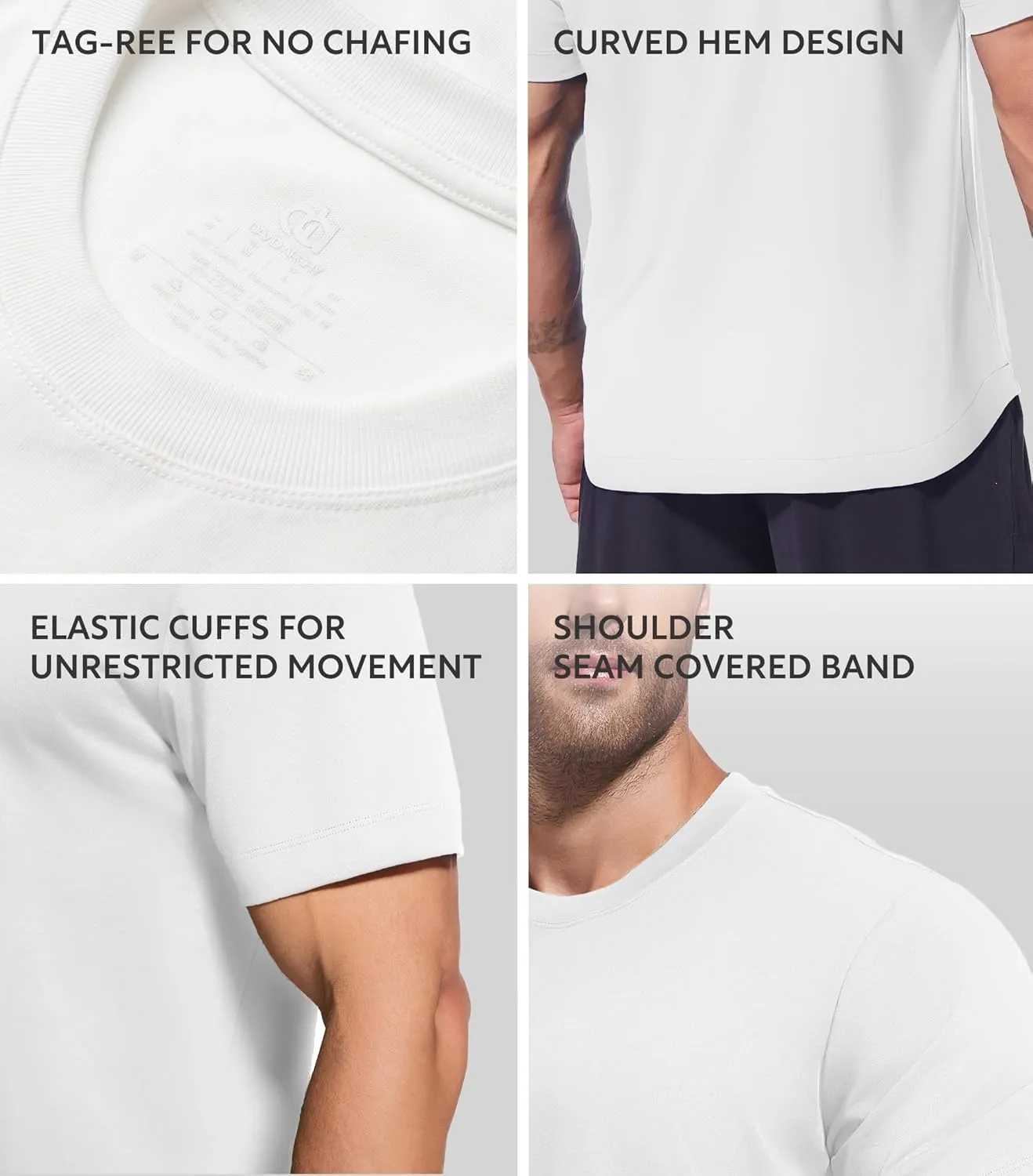 DAVID ARCHY Men's T-Shirt Heavyweight Tees Cotton Sorona Casual Plain Shirts Side Slit/Curved Hem Tees for Men 2-Pack