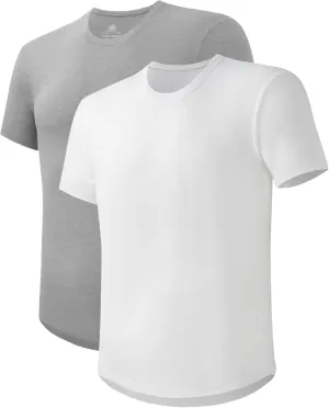 DAVID ARCHY Men's T-Shirt Heavyweight Tees Cotton Sorona Casual Plain Shirts Side Slit/Curved Hem Tees for Men 2-Pack