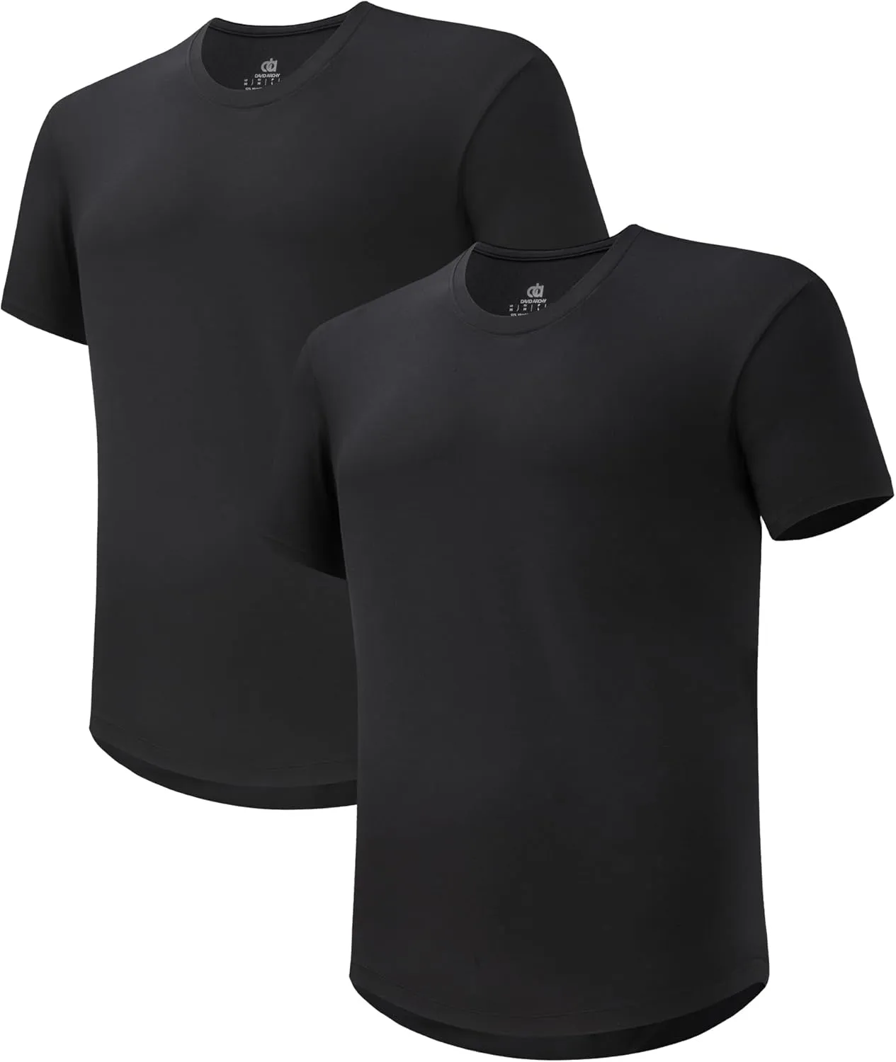 DAVID ARCHY Men's T-Shirt Heavyweight Tees Cotton Sorona Casual Plain Shirts Side Slit/Curved Hem Tees for Men 2-Pack