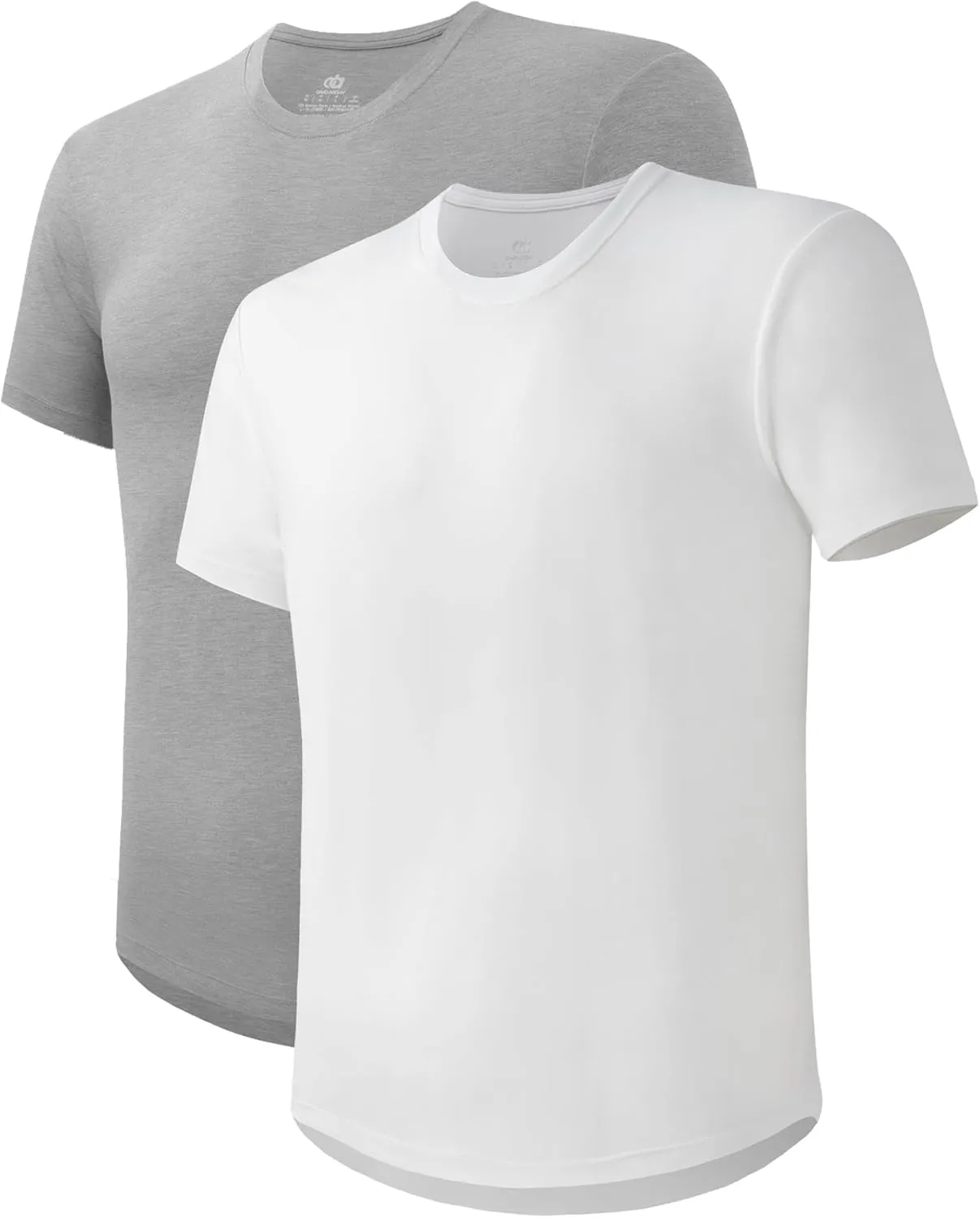 DAVID ARCHY Men's T-Shirt Heavyweight Tees Cotton Sorona Casual Plain Shirts Side Slit/Curved Hem Tees for Men 2-Pack